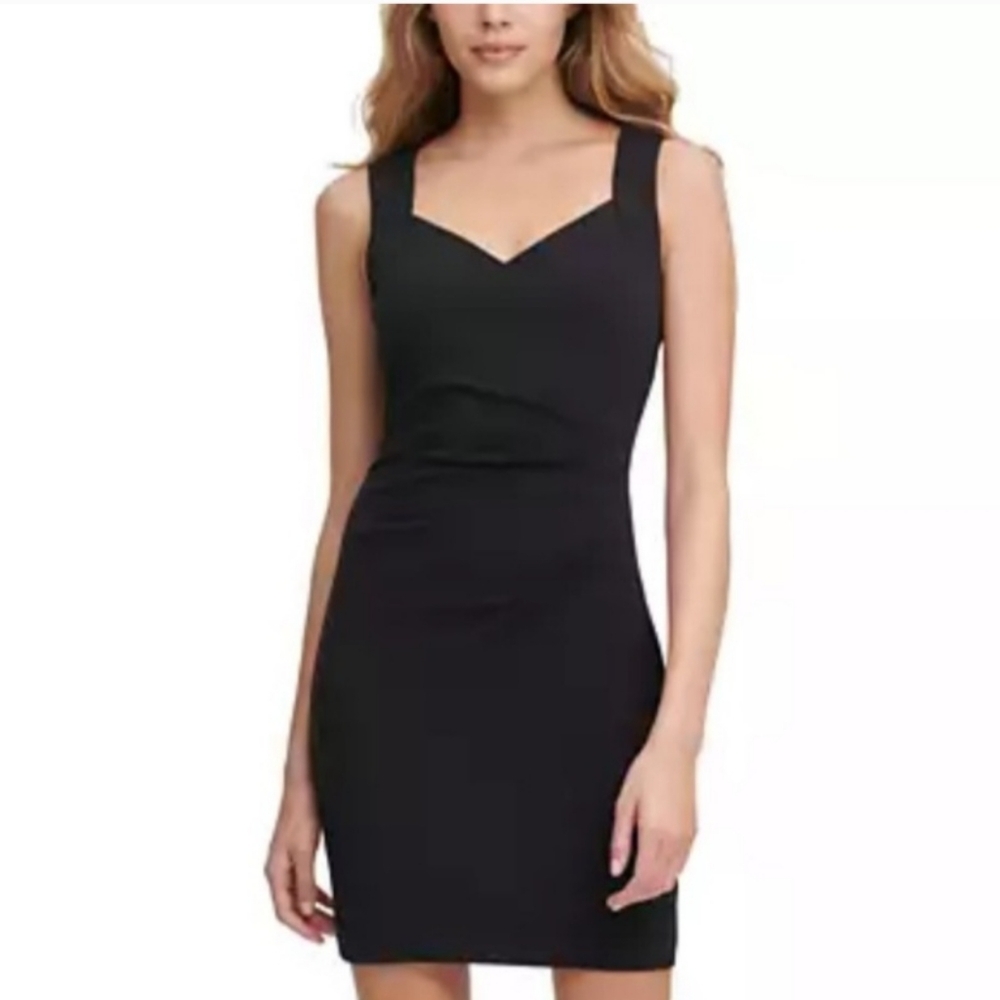 Guess Sheath Scuba Crepe Sweetheat Neck Dress, Black, Size 4